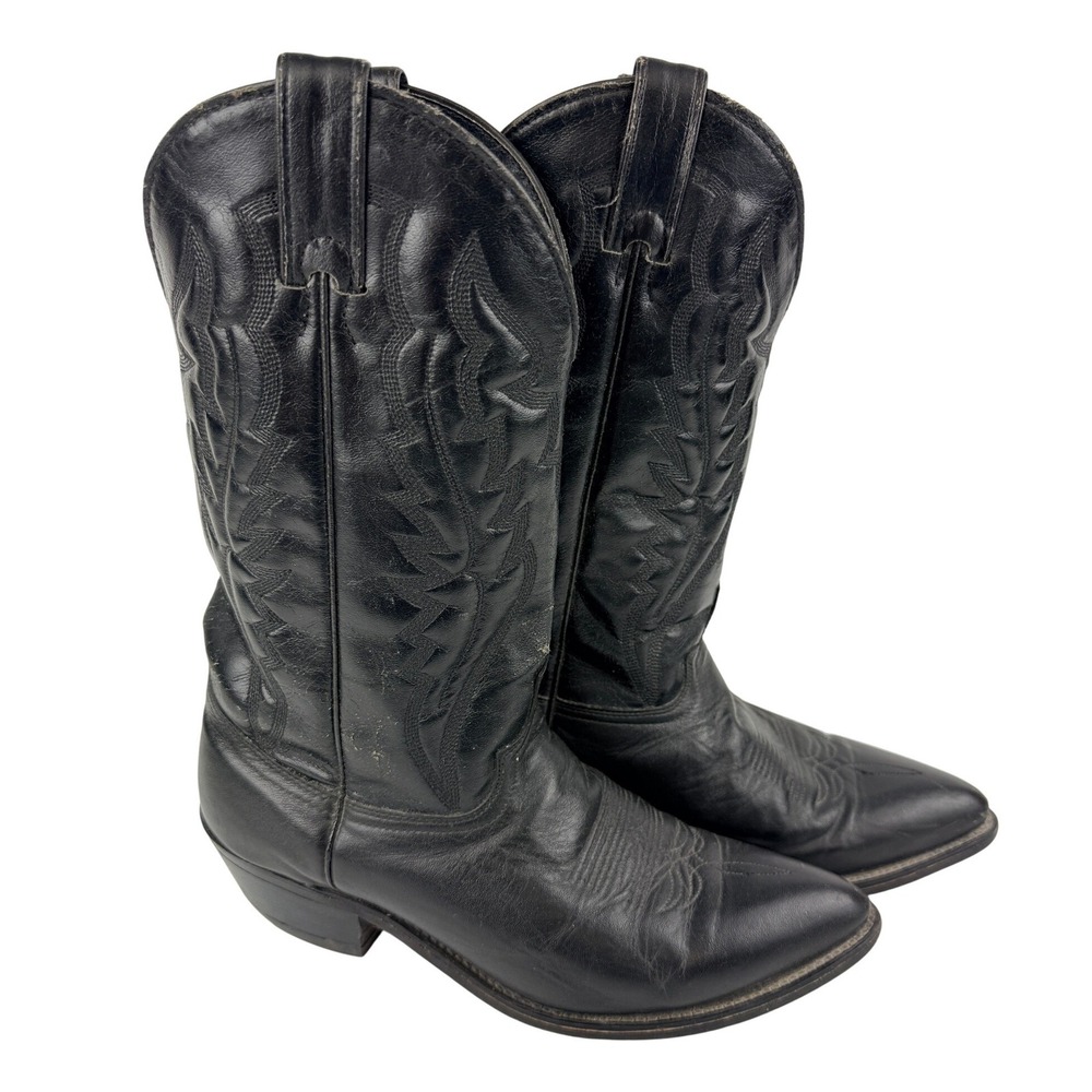 Vintage Black Leather Western Cowboy Boots Mens 9.5 D Made in USA 3008 - BB